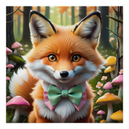 Niedlicher Fox mit einem grünen und rosa Bug Poster