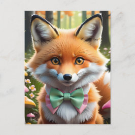 Niedlicher Fox mit einem grünen und rosa Bug Postkarte