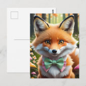 Niedlicher Fox mit einem grünen und rosa Bug Postkarte (Vorne/Hinten)