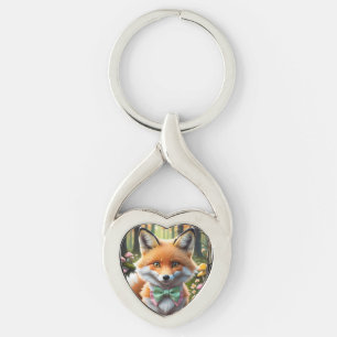 Niedlicher Fox mit einem grünen und rosa Bug Schlüsselanhänger