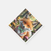 Niedlicher Fox mit einem grünen und rosa Bug Serviette (Ecke)