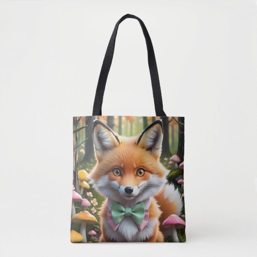Niedlicher Fox mit einem grünen und rosa Bug Tasche (Vorderseite)
