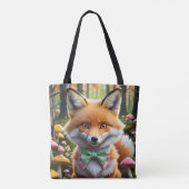 Niedlicher Fox mit einem grünen und rosa Bug Tasche (Rückseite)