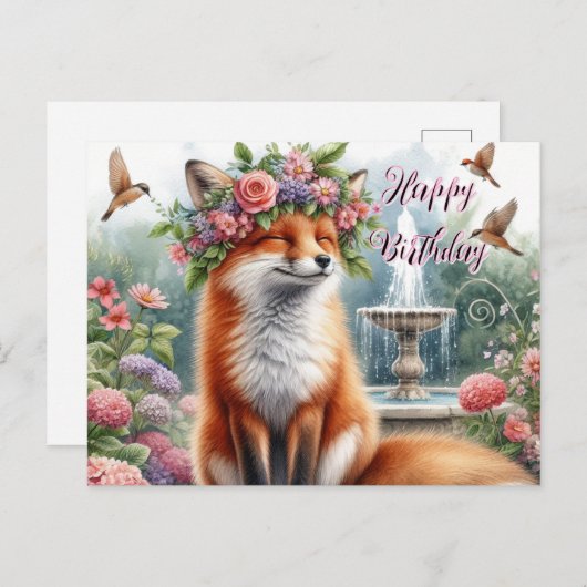 Niedlicher Fox mit floral Crown Happy Birthday Pos Postkarte (Vorne/Hinten)