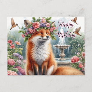 Niedlicher Fox mit floral Crown Happy Birthday Pos Postkarte