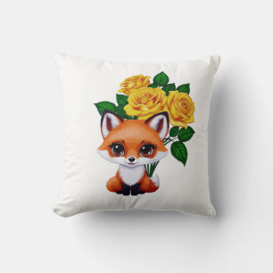 Niedlicher Fox mit gelben Rosen Kissen
