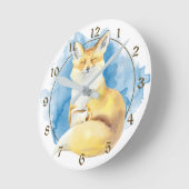 Niedlicher Fox mit Kaffee Cup auf Blue Runde Wanduhr (Winkel)