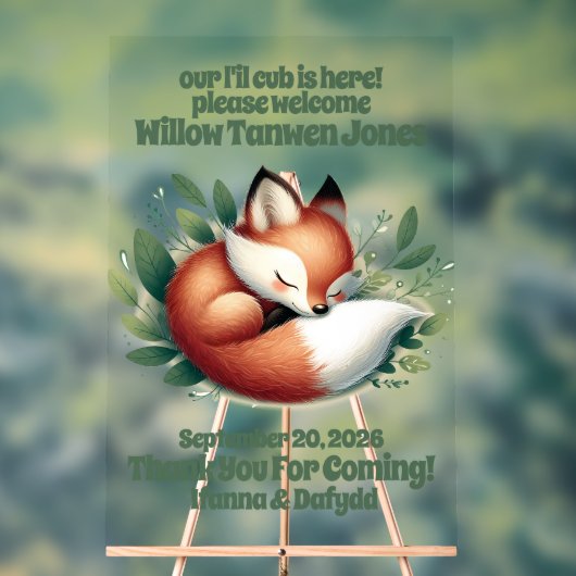 Niedlicher Fox-Schlaf in Blätter Babydusche Willko Acrylschild (Neutral)