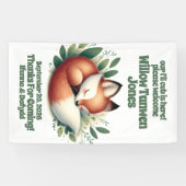 Niedlicher Fox-Schlaf in Blätter Babydusche Willko Banner (Horizontal)