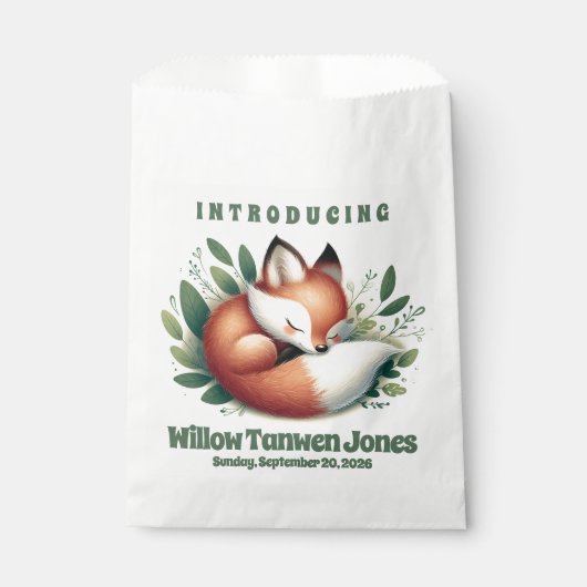 Niedlicher Fox-Schlaf in Blätter Kinderdusche Geschenktütchen (Vorderseite)