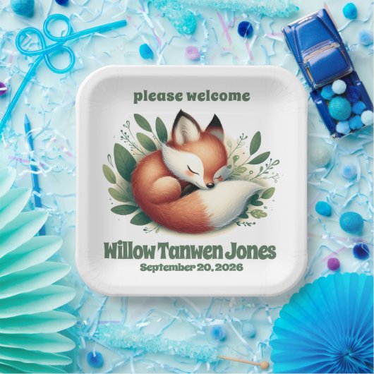 Niedlicher Fox-Schlaf in Blätter Kinderdusche Pappteller (Party)