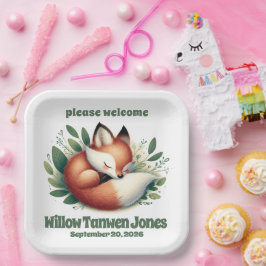 Niedlicher Fox-Schlaf in Blätter Kinderdusche Pappteller