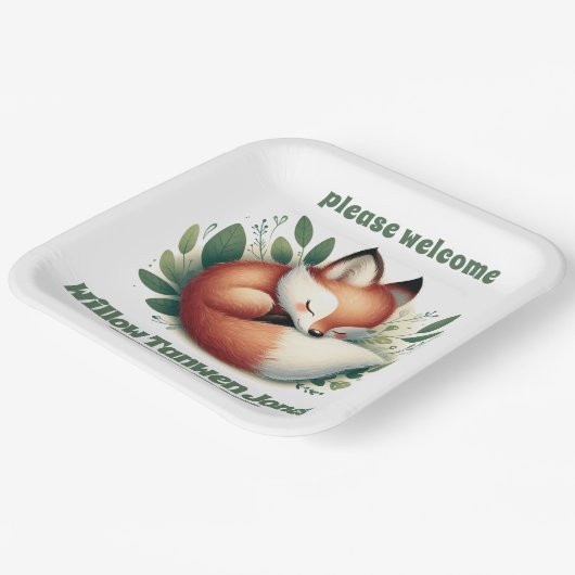 Niedlicher Fox-Schlaf in Blätter Kinderdusche Pappteller (Gewinkelt)