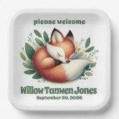 Niedlicher Fox-Schlaf in Blätter Kinderdusche Pappteller (Vorderseite)