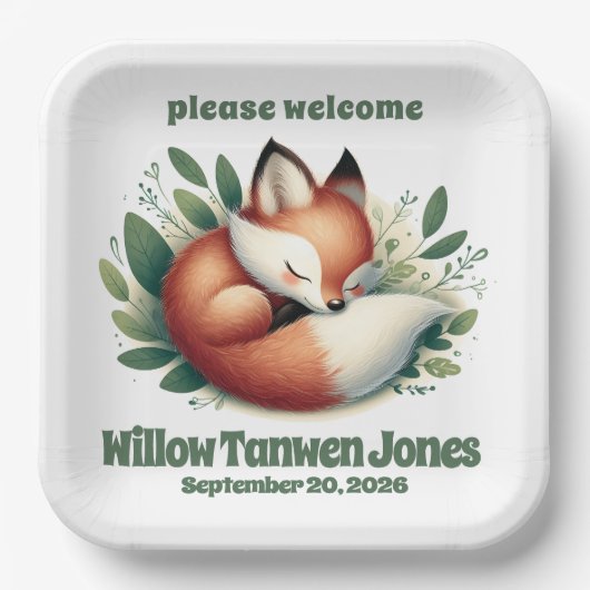 Niedlicher Fox-Schlaf in Blätter Kinderdusche Pappteller (Vorderseite)