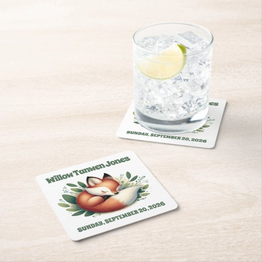 Niedlicher Fox-Schlaf in Blätter Kinderdusche Rechteckiger Pappuntersetzer (Vor Ort)