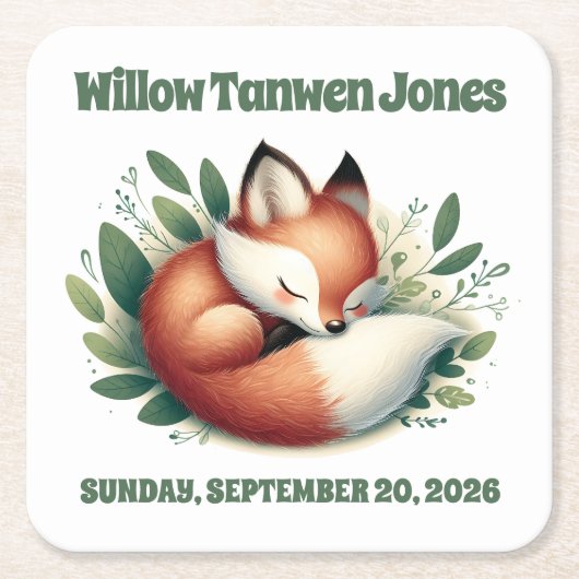 Niedlicher Fox-Schlaf in Blätter Kinderdusche Rechteckiger Pappuntersetzer (Vorderseite)
