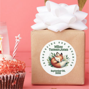 Niedlicher Fox-Schlaf in Blätter Kinderdusche Runder Aufkleber