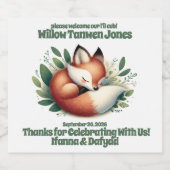 Niedlicher Fox-Schlaf in Blätter Kinderdusche Schaumweinetikett (Einzelnes Label)
