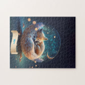 Niedlicher Fox Schlafen in Globe des Galaxy-Sterns Puzzle (Horizontal)
