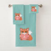 Niedlicher Fox und Monogramm auf hellblau Badhandtuch Set (Insitu)