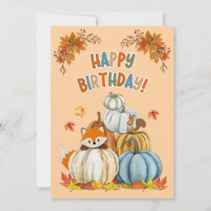 Niedlicher Fox und Retro Pumpkins fallen zum Gebur Feiertagskarte