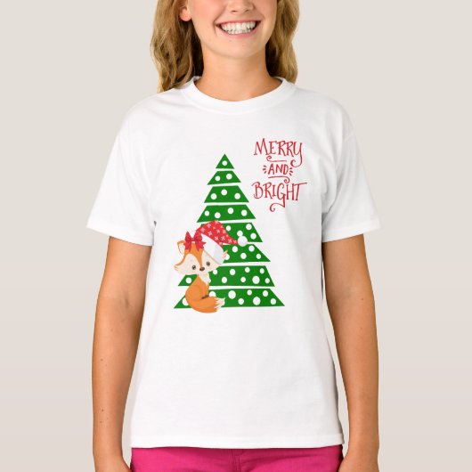 Niedlicher Fox- und Weihnachtsbaum T-Shirt (Vorderseite)