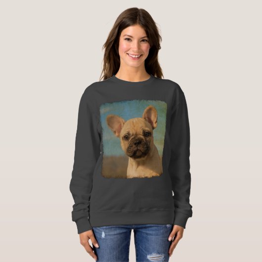 Niedlicher französische Bulldoggen-Welpen-Vintages Sweatshirt (Vorne ganz)