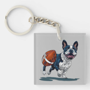 Niedlicher französischer Bulldog als Fußballspiele Schlüsselanhänger