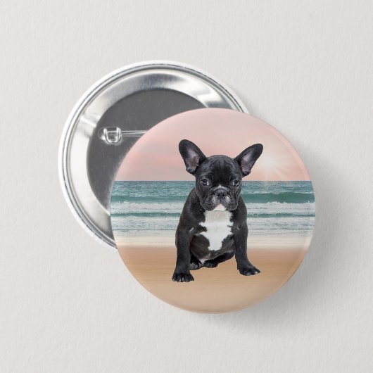 Niedlicher französischer Bulldog Beach Button (Vorne & Hinten)
