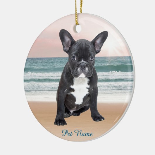 Niedlicher französischer Bulldog Beach Keramik Ornament (Links)