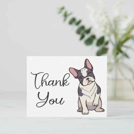 Niedlicher französischer Bulldog Danke, Frenchie P Postkarte (Stehend Vorderseite)