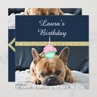 Niedlicher französischer Bulldog-Geburtstagsparty Einladung