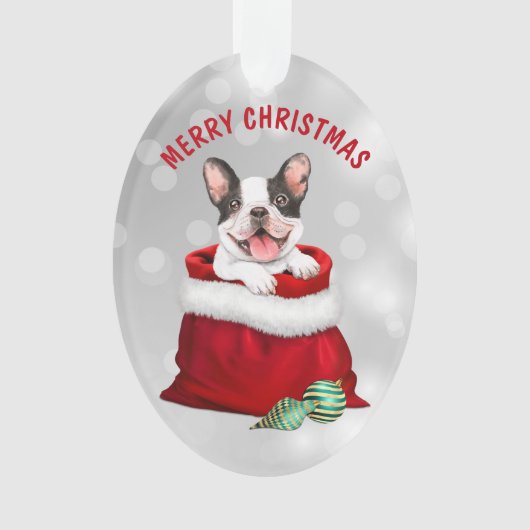 Niedlicher französischer Bulldog-Geschenk Überrasc Ornament (Vorderseite)