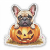 Niedlicher französischer Bulldog Halloween Jack O' Aufkleber (Vorderseite)
