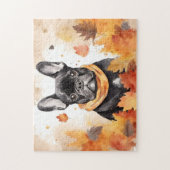 Niedlicher französischer Bulldog-Hund/Herbst/Herbs Puzzle (Vertikal)