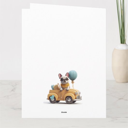 Niedlicher französischer Bulldog im Oldtimer Karte (Rückseite)