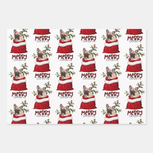 Niedlicher französischer Bulldog in der Holiday Gi Geschenkpapier Set (Vorderseite)