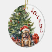 Niedlicher französischer Bulldog in Weihnachtsbele Keramik Ornament (Links)