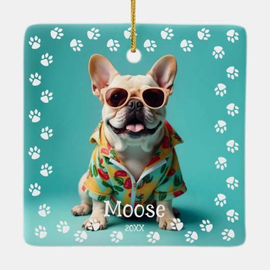 Niedlicher französischer Bulldog Keramikornament (Rückseite)