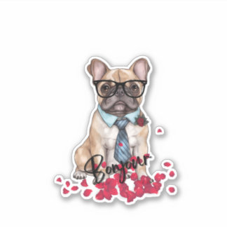 Niedlicher französischer Bulldog mit Brillen und R Aufkleber