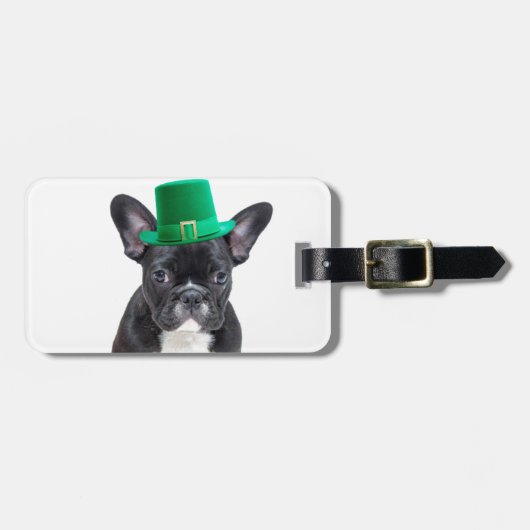 Niedlicher französischer Bulldog mit Hat St. Patri Gepäckanhänger (Vorderseite horizontal)