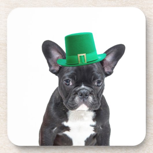 Niedlicher französischer Bulldog mit Hat St. Patri Getränkeuntersetzer (Vorderseite)
