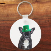 Niedlicher französischer Bulldog mit Hat St. Patri Schlüsselanhänger (Vorderseite)