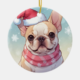 Niedlicher französischer Bulldog mit Hut und Schal Keramik Ornament