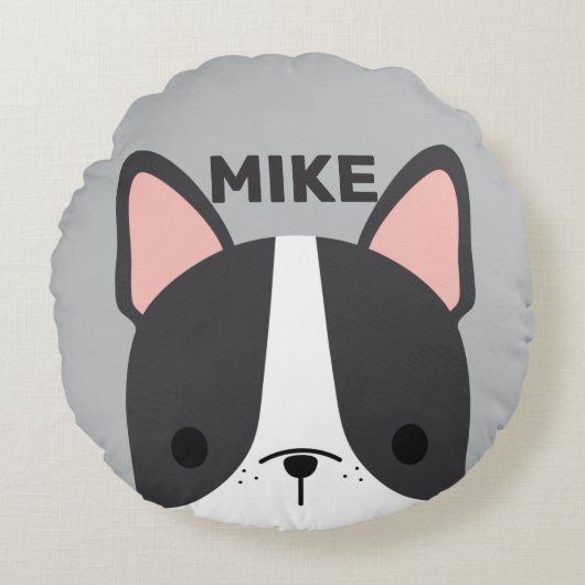 Niedlicher französischer Bulldog mit Personalisier Rundes Kissen (Vorderseite)