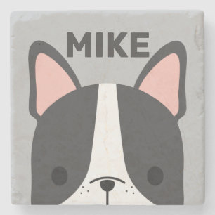 Niedlicher französischer Bulldog mit Personalisier Steinuntersetzer