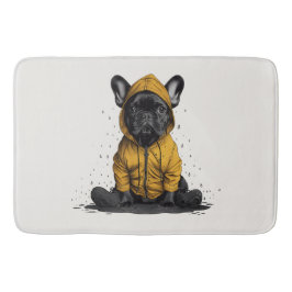 Niedlicher französischer Bulldog mit Regenmantel Badematte