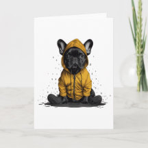 Niedlicher französischer Bulldog mit Regenmantel