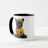 Niedlicher französischer Bulldog mit Regenmantel Tasse (Vorderseite Links)